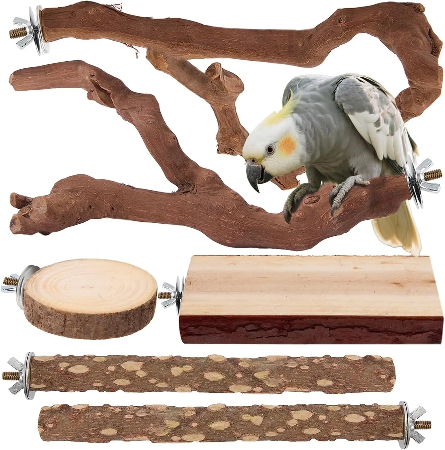 Natural Bird Perch Set – 6PC Grapewood & Peppercorn Branch Perches, Toys Default Title
