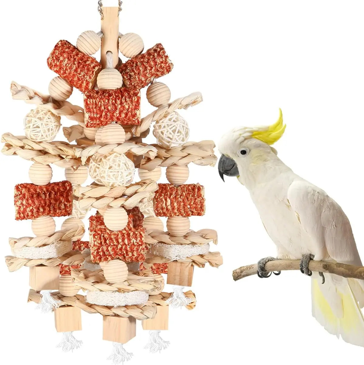Natural Corn Cob & Loofah Parrot Toy for Large Birds Wooden