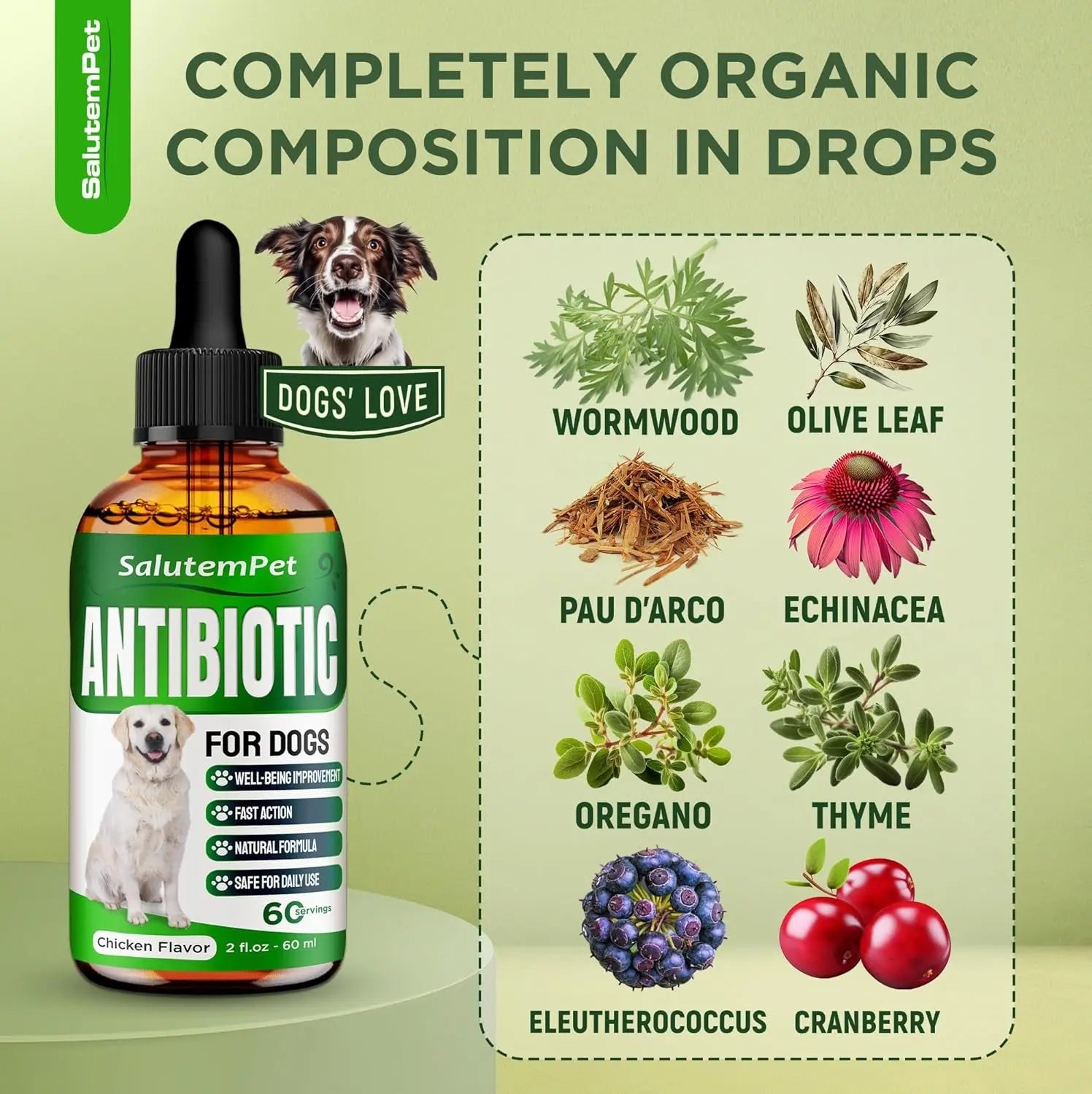 Natural Herbal Wellness Antibiotics Drops for Dogs Immune Support 2oz