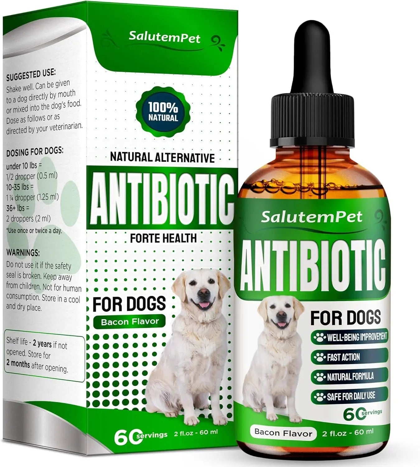 Natural Herbal Wellness Antibiotics Drops for Dogs Immune Support 2oz Bacon