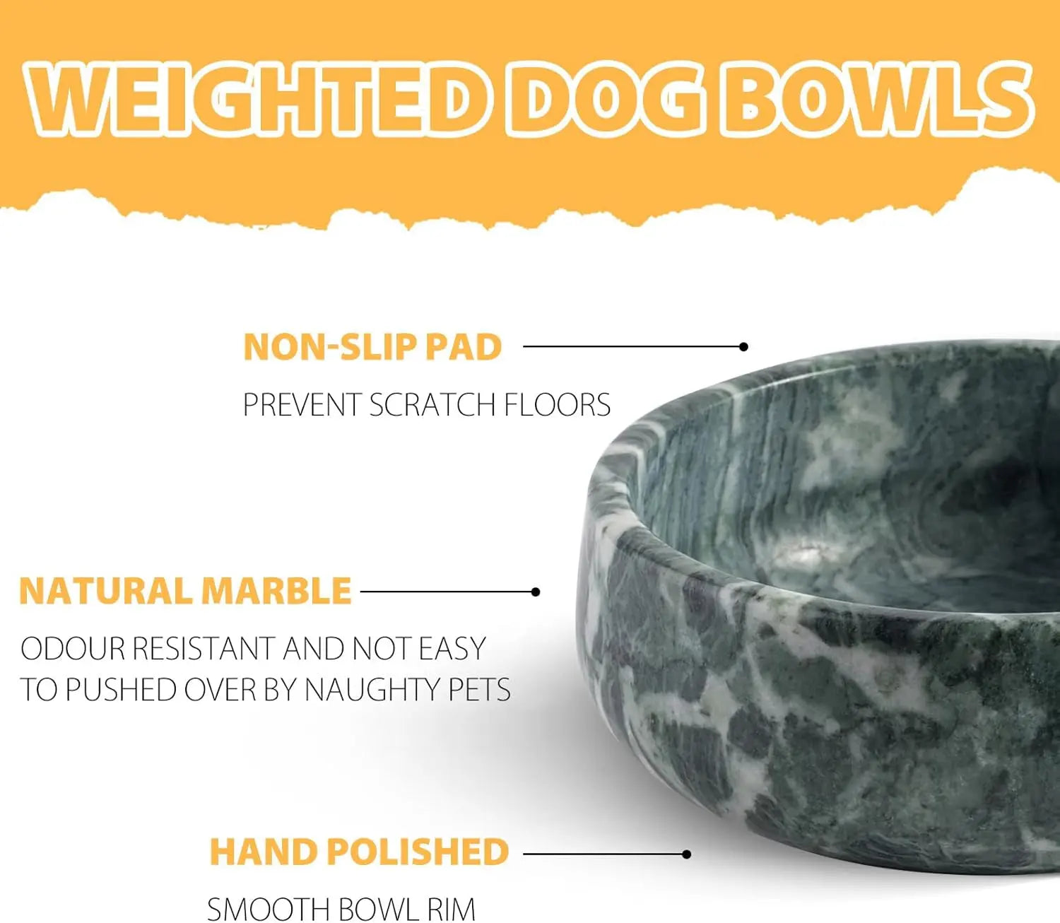Natural Marble Dog & Cat Bowl | Weighted Non-Slip Pet Food & Water Dish