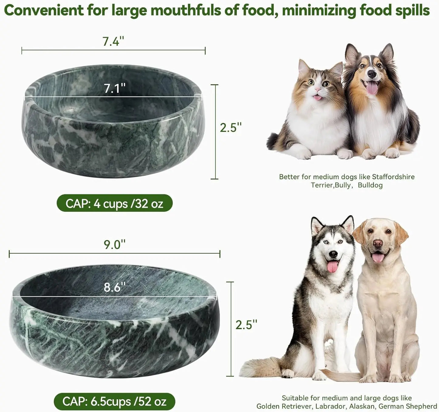 Natural Marble Dog & Cat Bowl | Weighted Non-Slip Pet Food & Water Dish