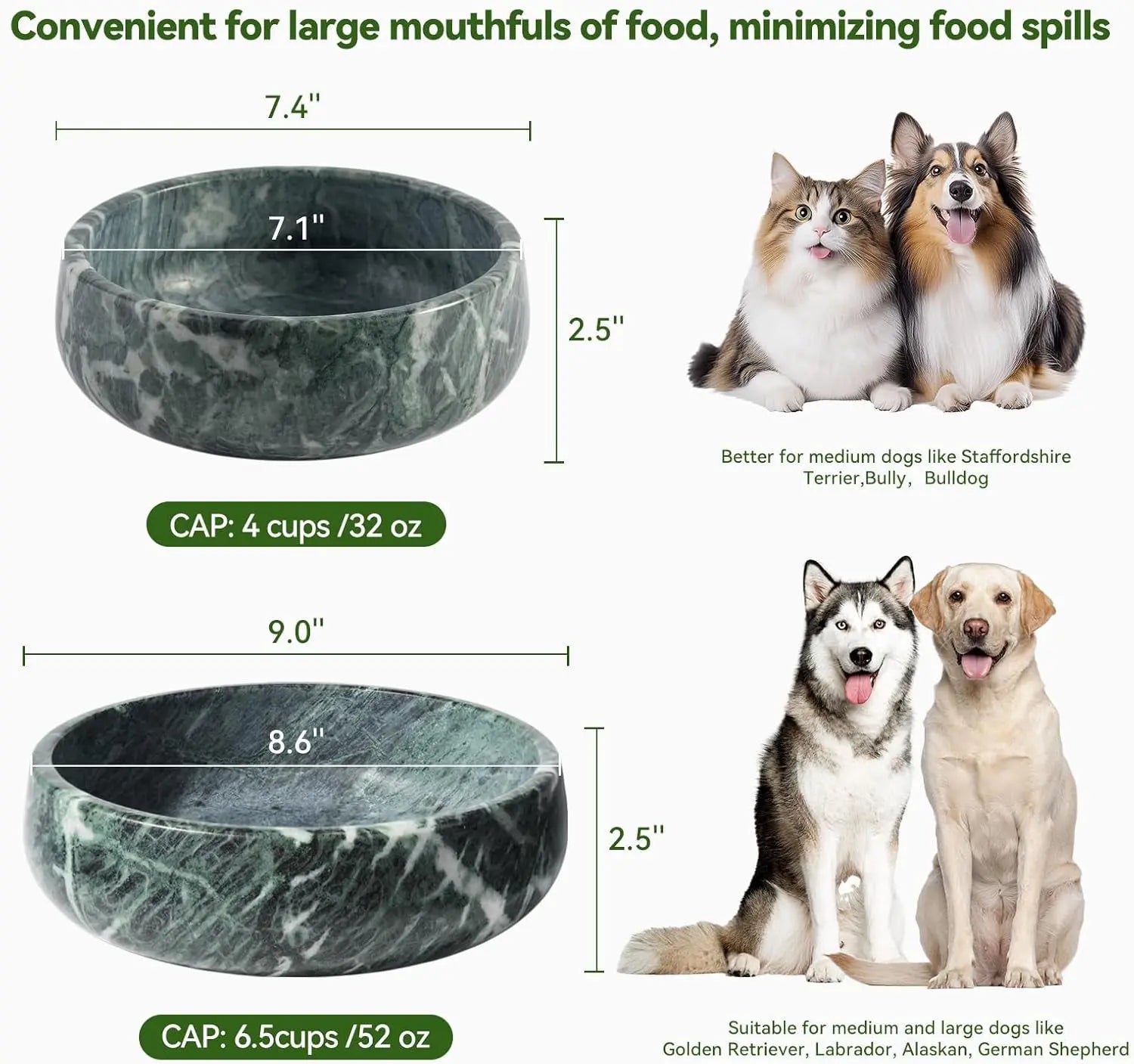 Natural Marble Dog & Cat Bowl | Weighted Non-Slip Pet Food & Water Dish