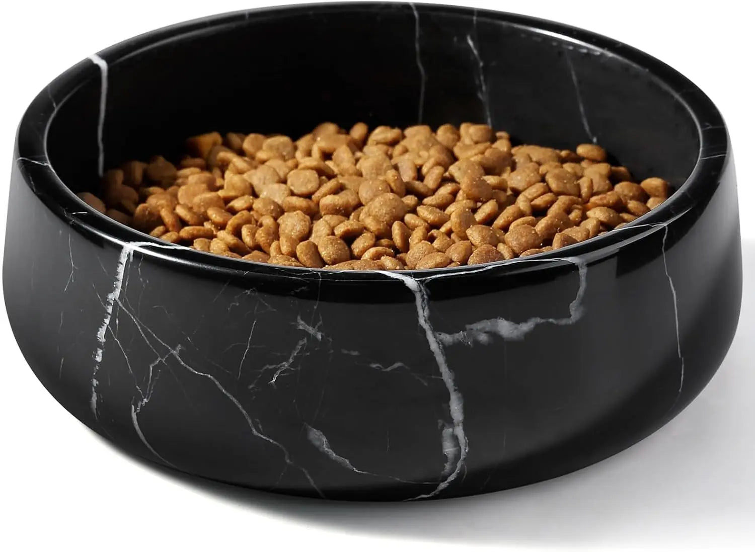 Natural Marble Dog & Cat Bowl | Weighted Non-Slip Pet Food & Water Dish Black S
