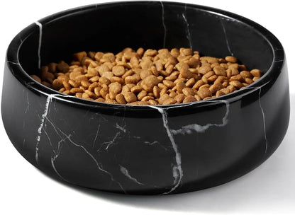 Natural Marble Dog & Cat Bowl | Weighted Non-Slip Pet Food & Water Dish Black S