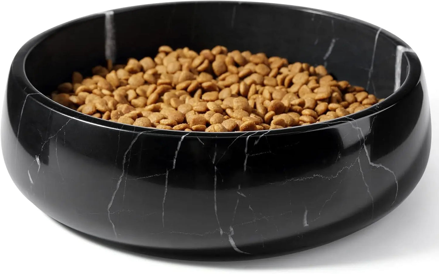 Natural Marble Dog & Cat Bowl | Weighted Non-Slip Pet Food & Water Dish Black L