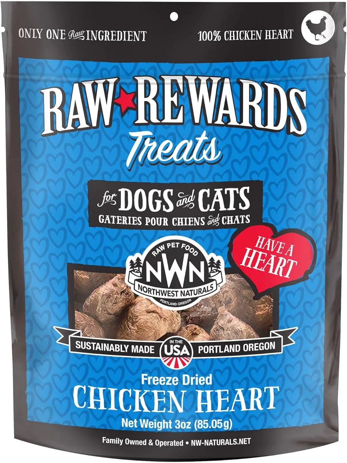 Naturals Freeze Dried Chicken & Beef Hearts- Dog & Cat Human Grade-Treats 3oz Chicken Heart 3 Ounce (Pack Of 1)