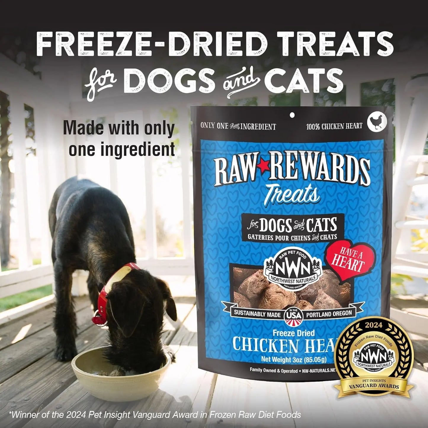 Naturals Freeze Dried Chicken & Beef Hearts- Dog & Cat Human Grade-Treats 3oz