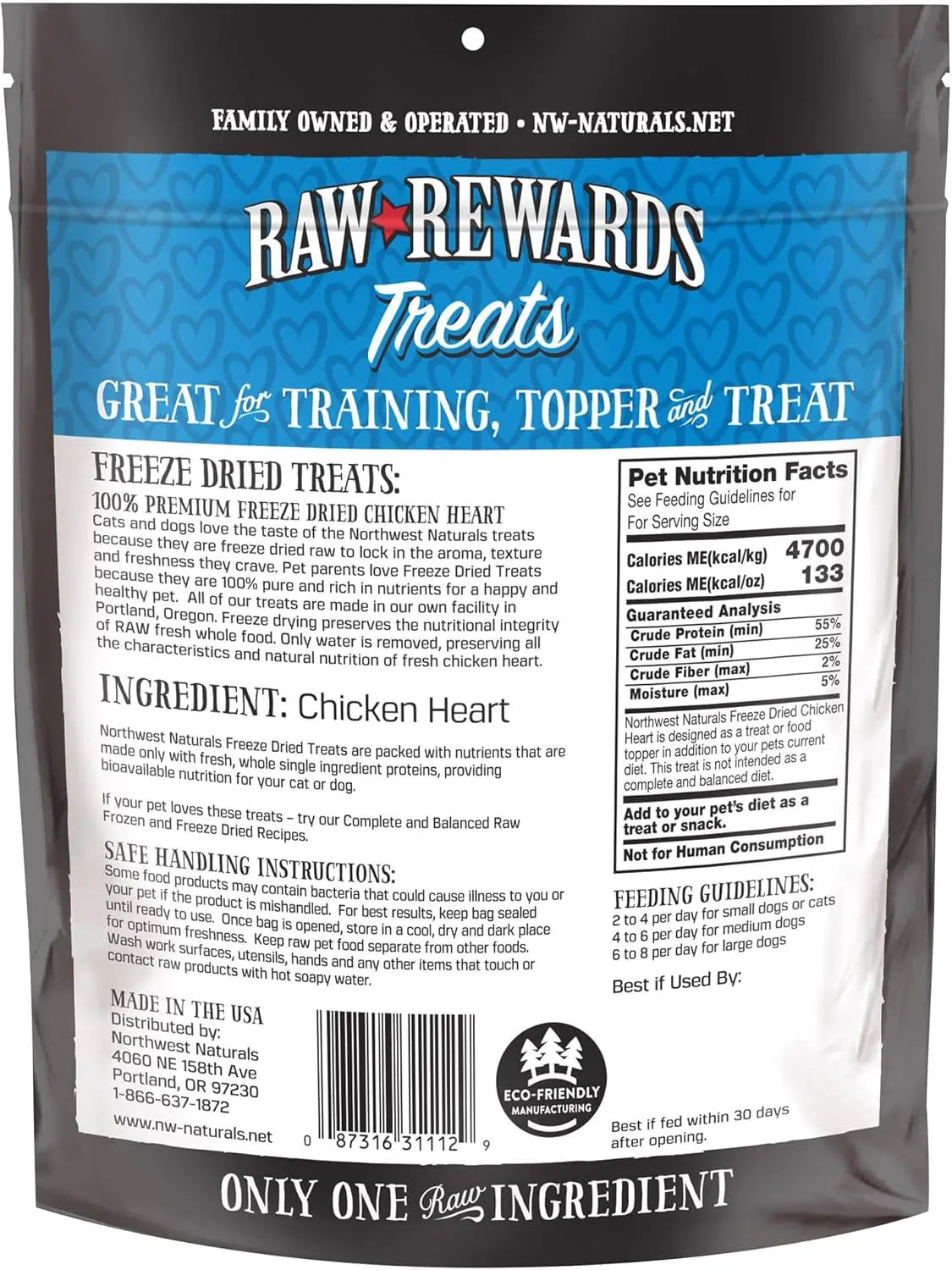 Naturals Freeze Dried Chicken & Beef Hearts- Dog & Cat Human Grade-Treats 3oz