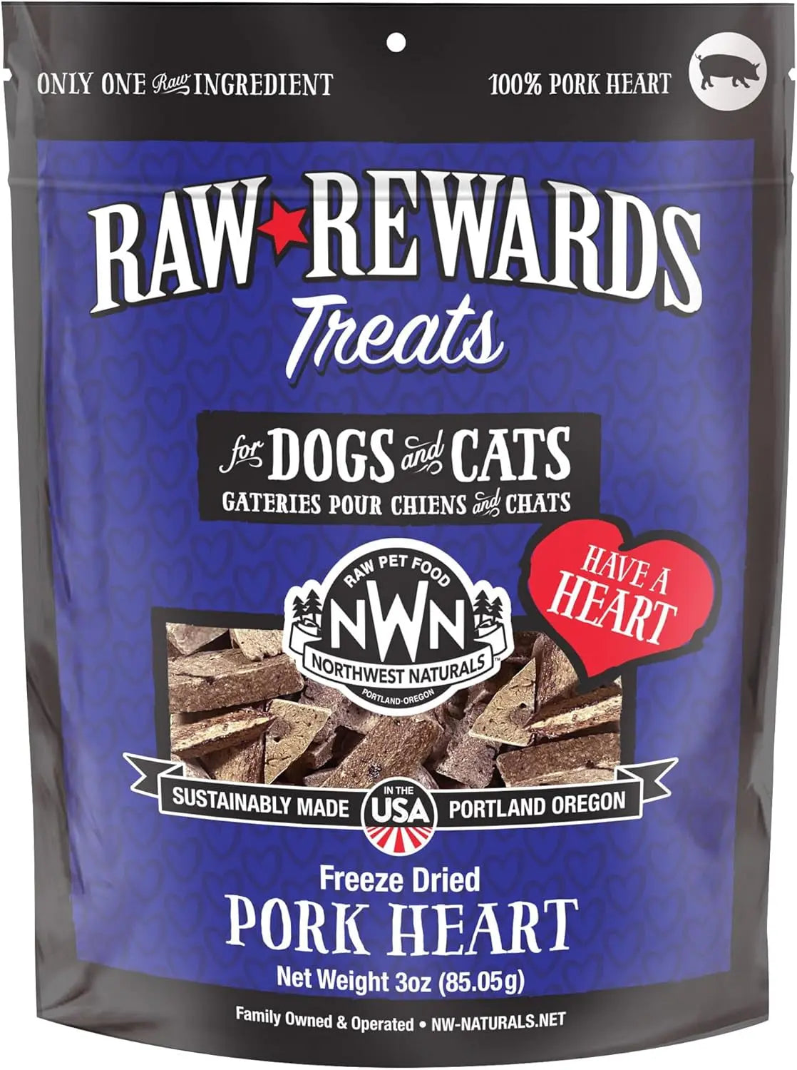 Naturals Freeze Dried Chicken & Beef Hearts- Dog & Cat Human Grade-Treats 3oz Pork Heart 3 Ounce (Pack Of 1)