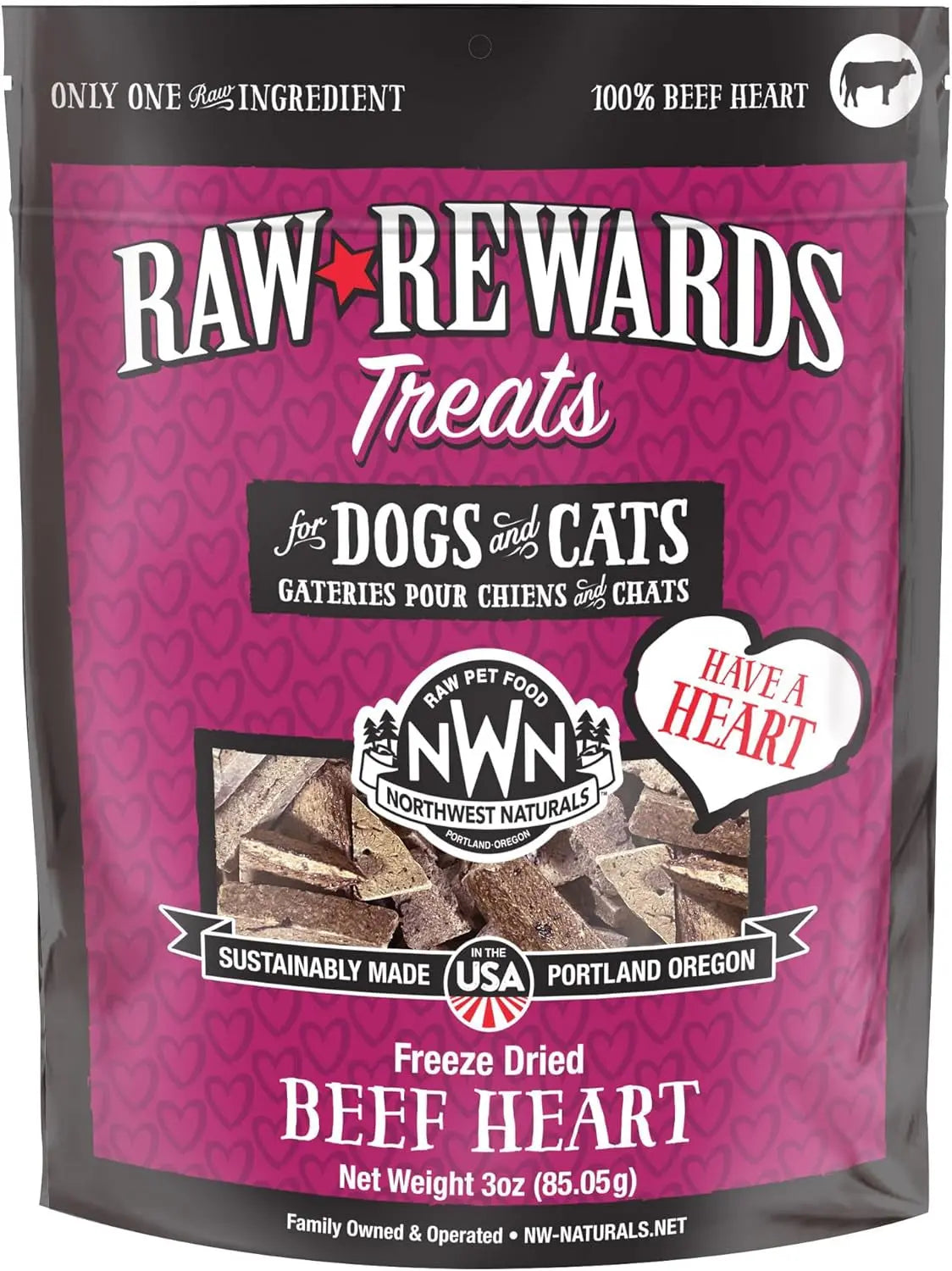 Naturals Freeze Dried Chicken & Beef Hearts- Dog & Cat Human Grade-Treats 3oz Beef Heart 3 Ounce (Pack Of 1)