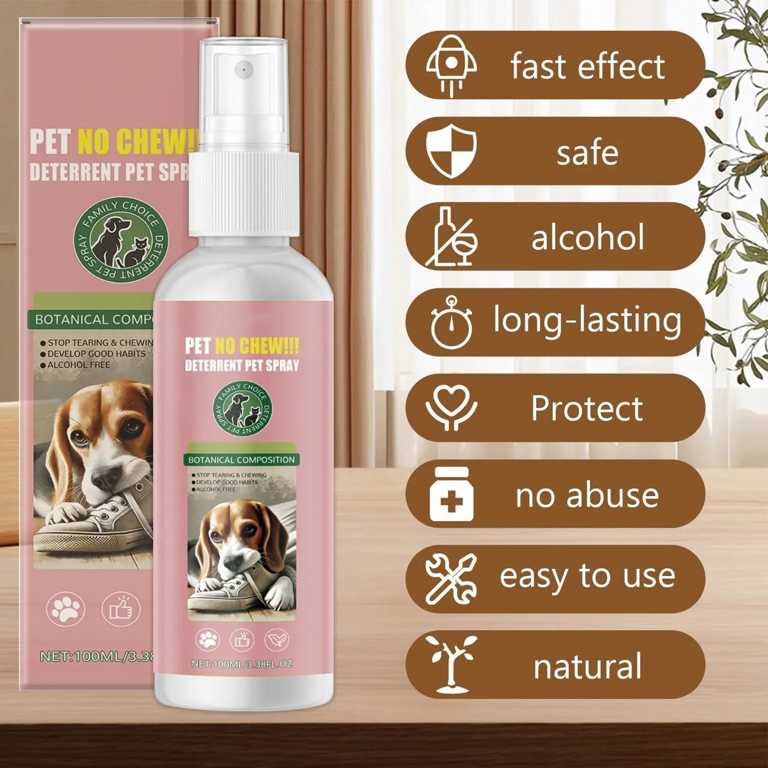 No Chew Dog Spray – Bitter Apple Deterrent to Stop Chewing on Furniture & Plants