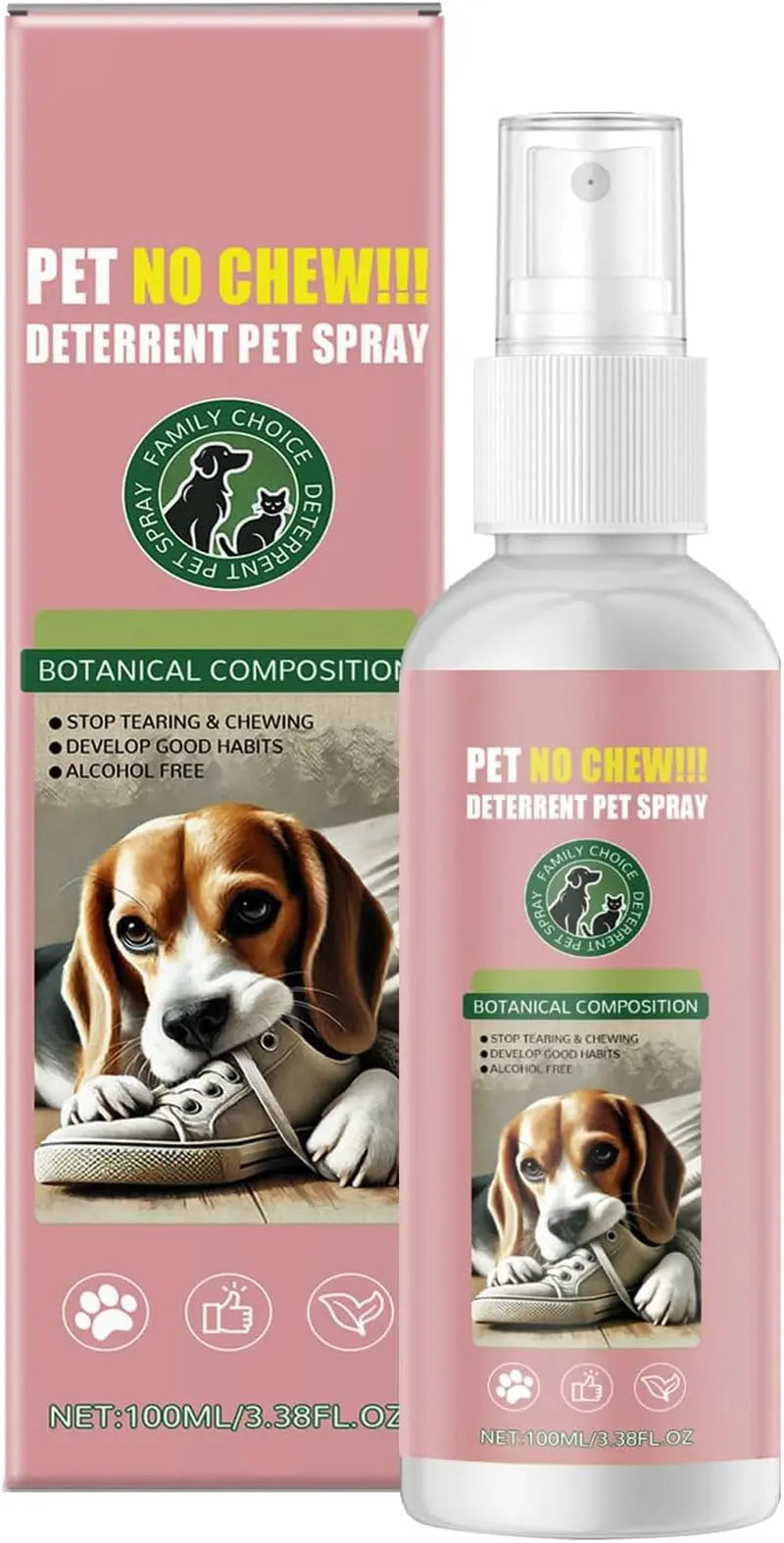 No Chew Dog Spray – Bitter Apple Deterrent to Stop Chewing on Furniture & Plants Light Pink