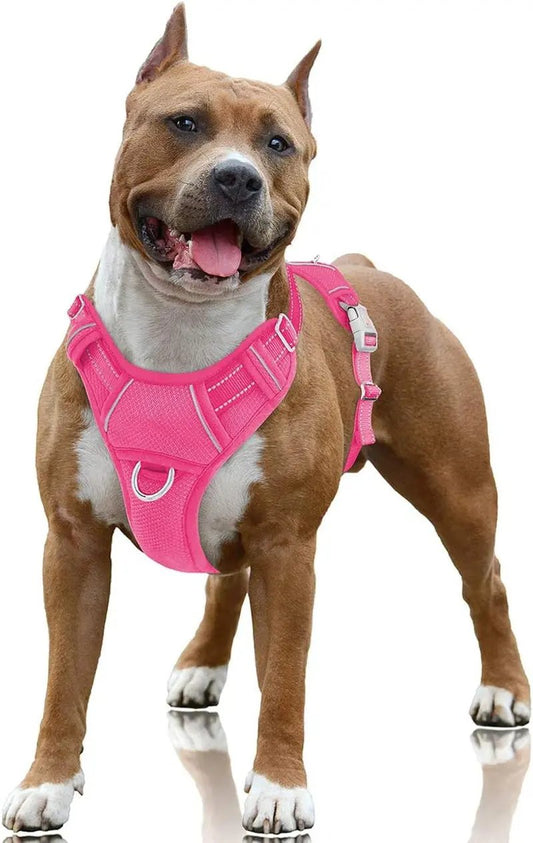 Reflective No-Pull Dog Harness, Adjustable Comfort for Training & Walking Pink Large