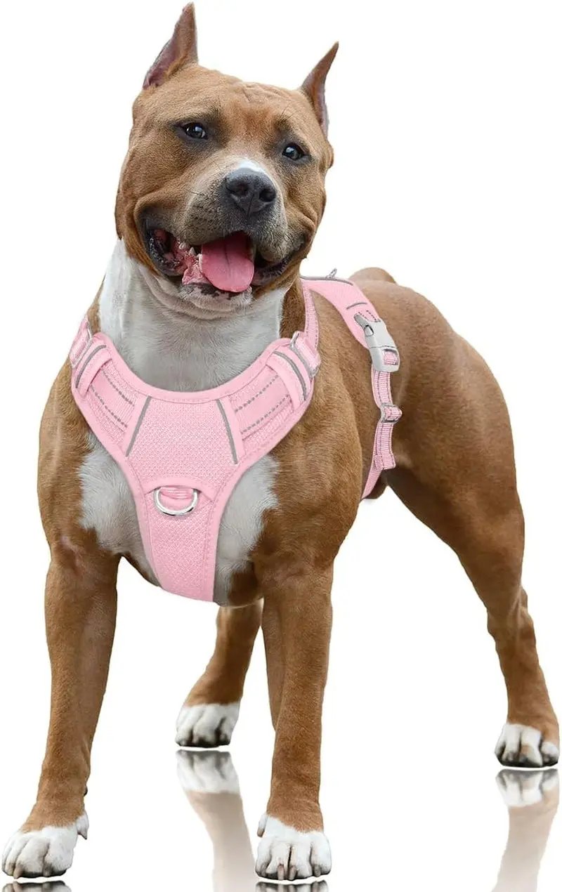 Reflective No-Pull Dog Harness, Adjustable Comfort for Training & Walking Baby Pink Large