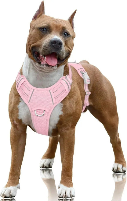 Reflective No-Pull Dog Harness, Adjustable Comfort for Training & Walking Baby Pink Large