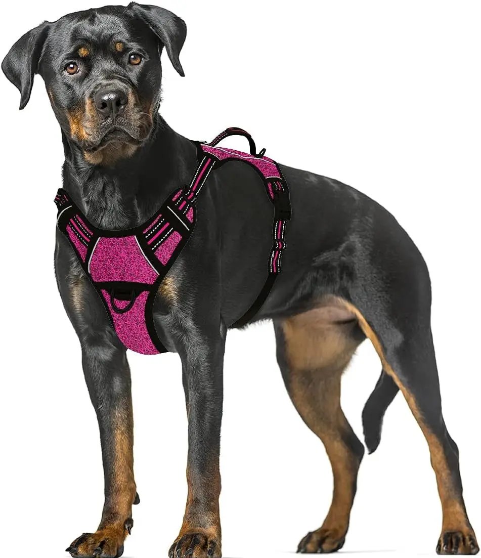 Reflective No-Pull Dog Harness, Adjustable Comfort for Training & Walking Pink Black X-Large