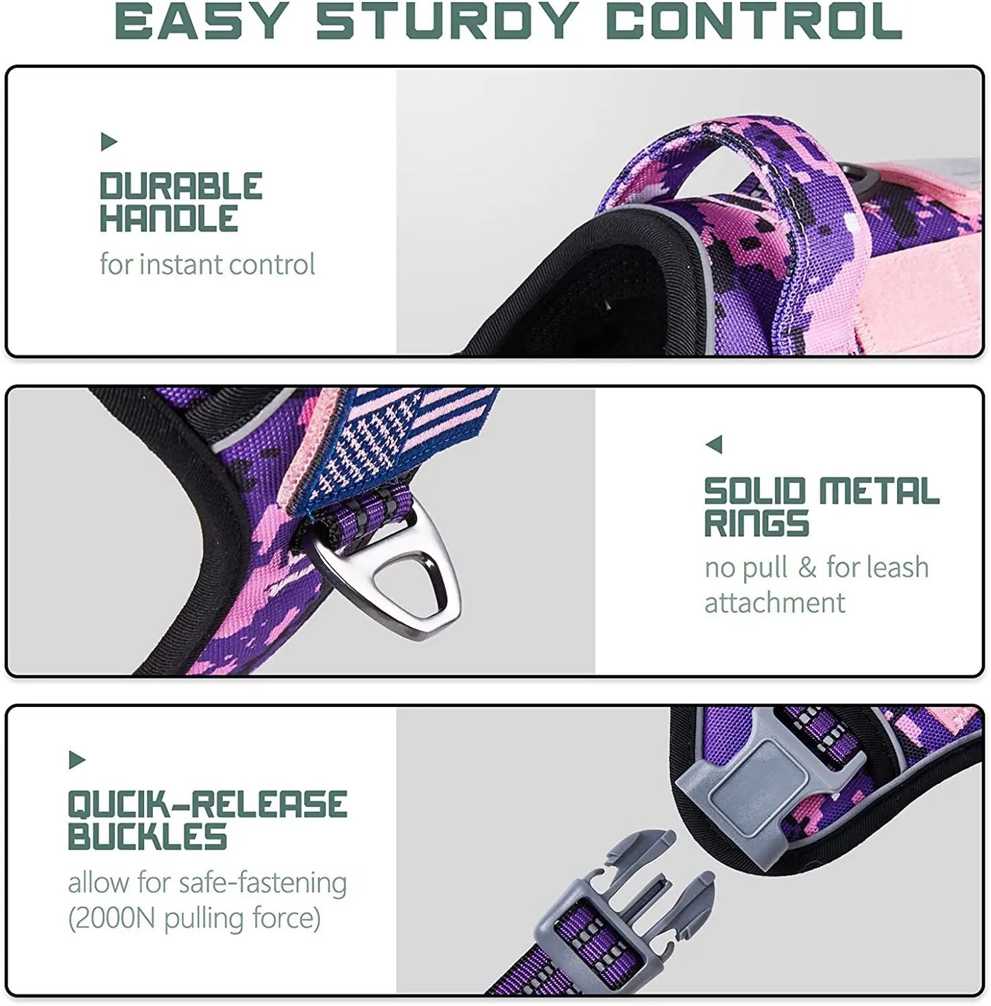 No Pull Tactical Dog Harness, Adjustable Reflective Training Vest w/ Handle