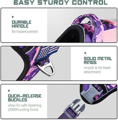 No Pull Tactical Dog Harness, Adjustable Reflective Training Vest w/ Handle