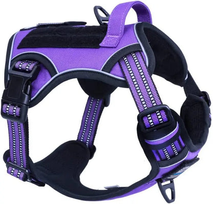 No Pull Tactical Dog Harness, Adjustable Reflective Training Vest w/ Handle Purple S(Neck:13-16", Chest:15-23")