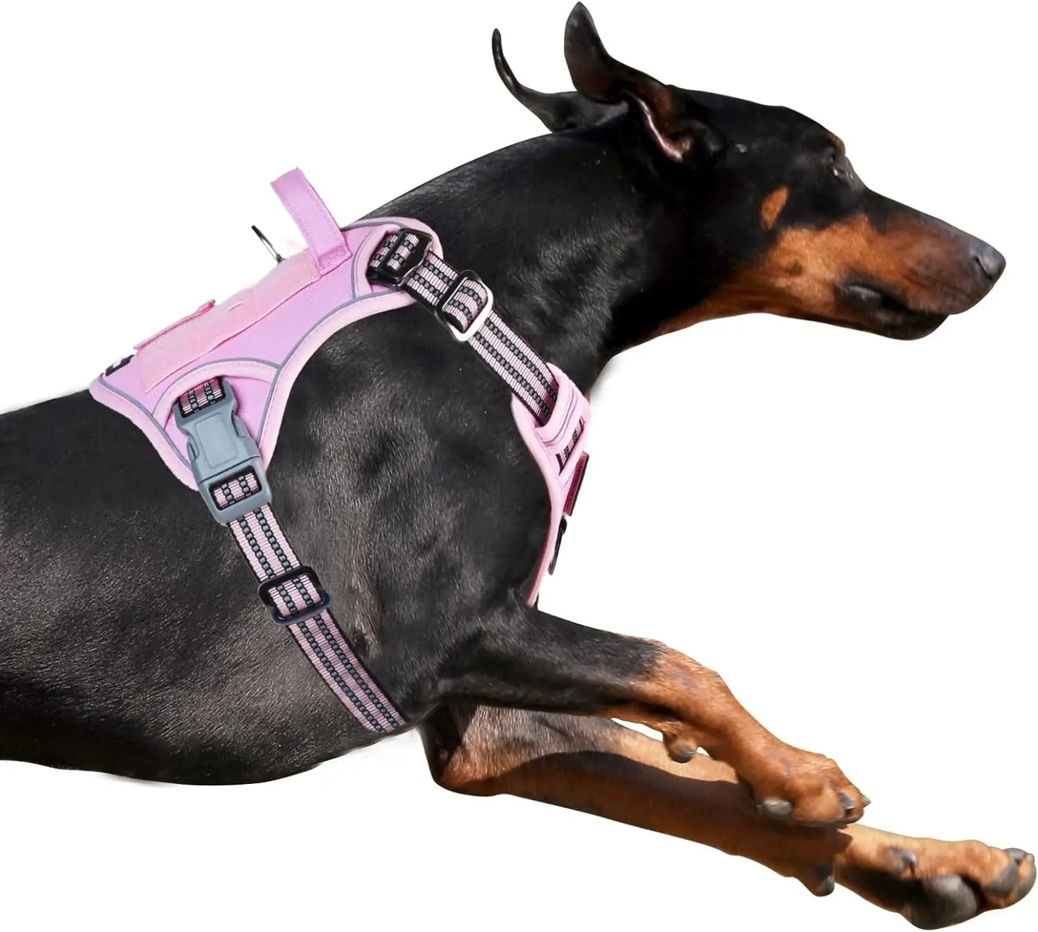 No Pull Tactical Dog Harness, Adjustable Reflective Training Vest w/ Handle Pink