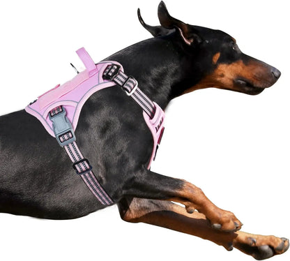 No Pull Tactical Dog Harness, Adjustable Reflective Training Vest w/ Handle Pink