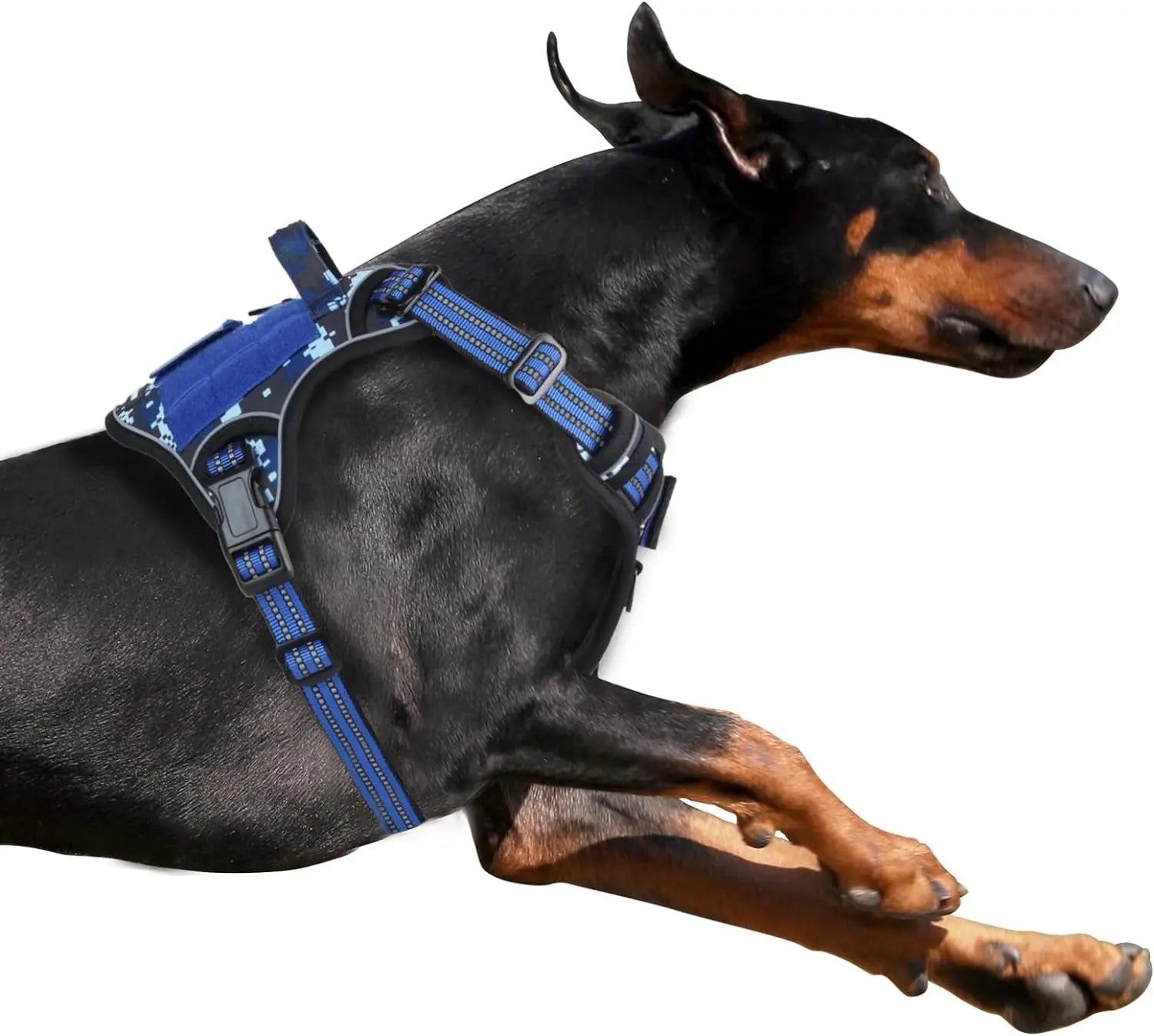 No Pull Tactical Dog Harness, Adjustable Reflective Training Vest w/ Handle Blue Camo