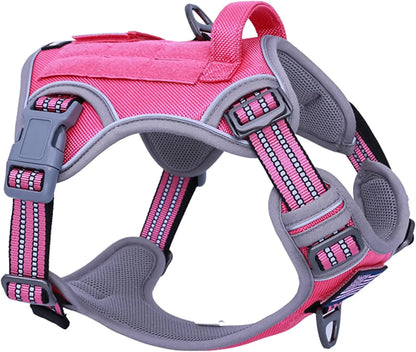 No Pull Tactical Dog Harness, Adjustable Reflective Training Vest w/ Handle Rose Red