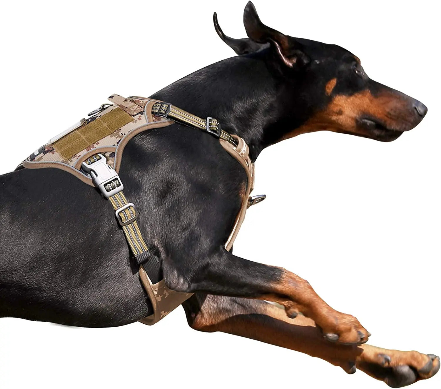 No Pull Tactical Dog Harness, Adjustable Reflective Training Vest w/ Handle Desert Camo L(Neck:19-25", Chest:21-35")