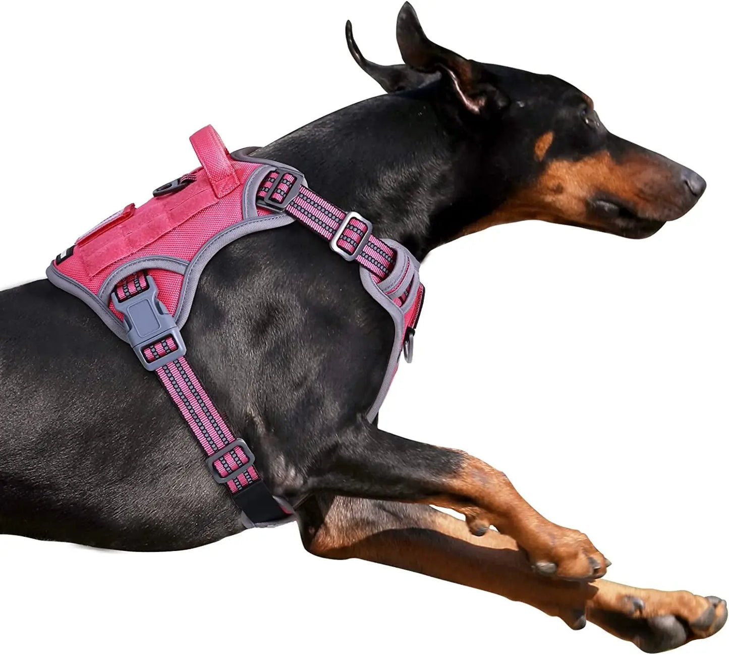 No Pull Tactical Dog Harness, Adjustable Reflective Training Vest w/ Handle Rose Red L(Neck:19-25", Chest:21-35")