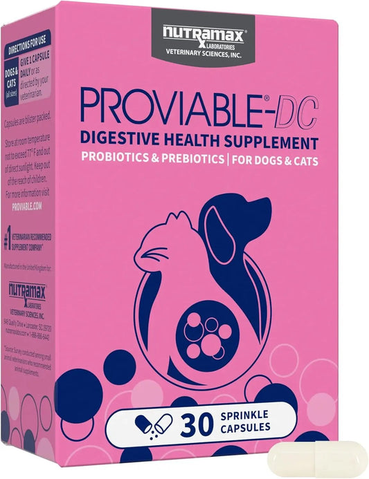 Nutramax Proviable Probiotics for Dogs & Cats – Daily Digestive Health 30 Count