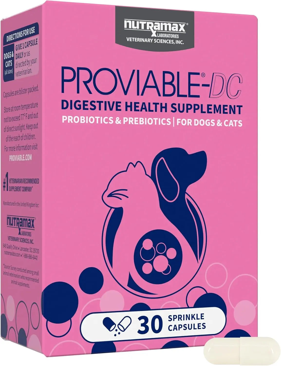 Nutramax Proviable Probiotics for Dogs & Cats – Daily Digestive Health 30 Count