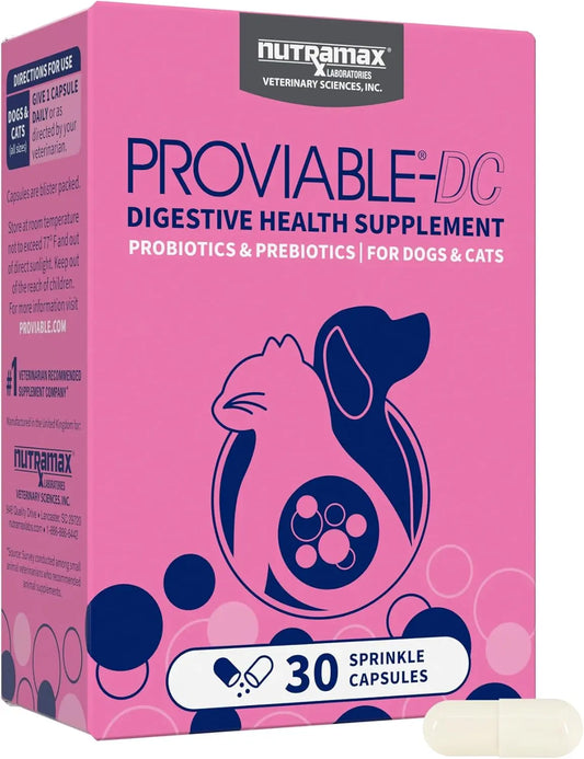 Nutramax Proviable Probiotics for Dogs & Cats – Daily Digestive Health 30 Count