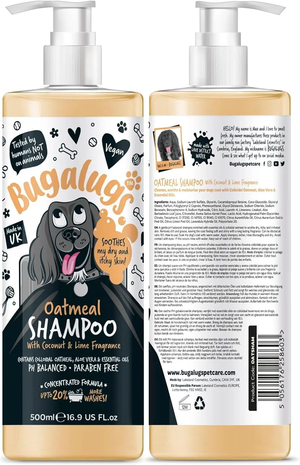 Oatmeal & Aloe Dog Shampoo + Conditioner, Vegan Grooming Wash for Smelly Dogs & Puppies