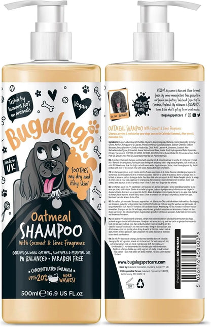 Oatmeal & Aloe Dog Shampoo + Conditioner, Vegan Grooming Wash for Smelly Dogs & Puppies