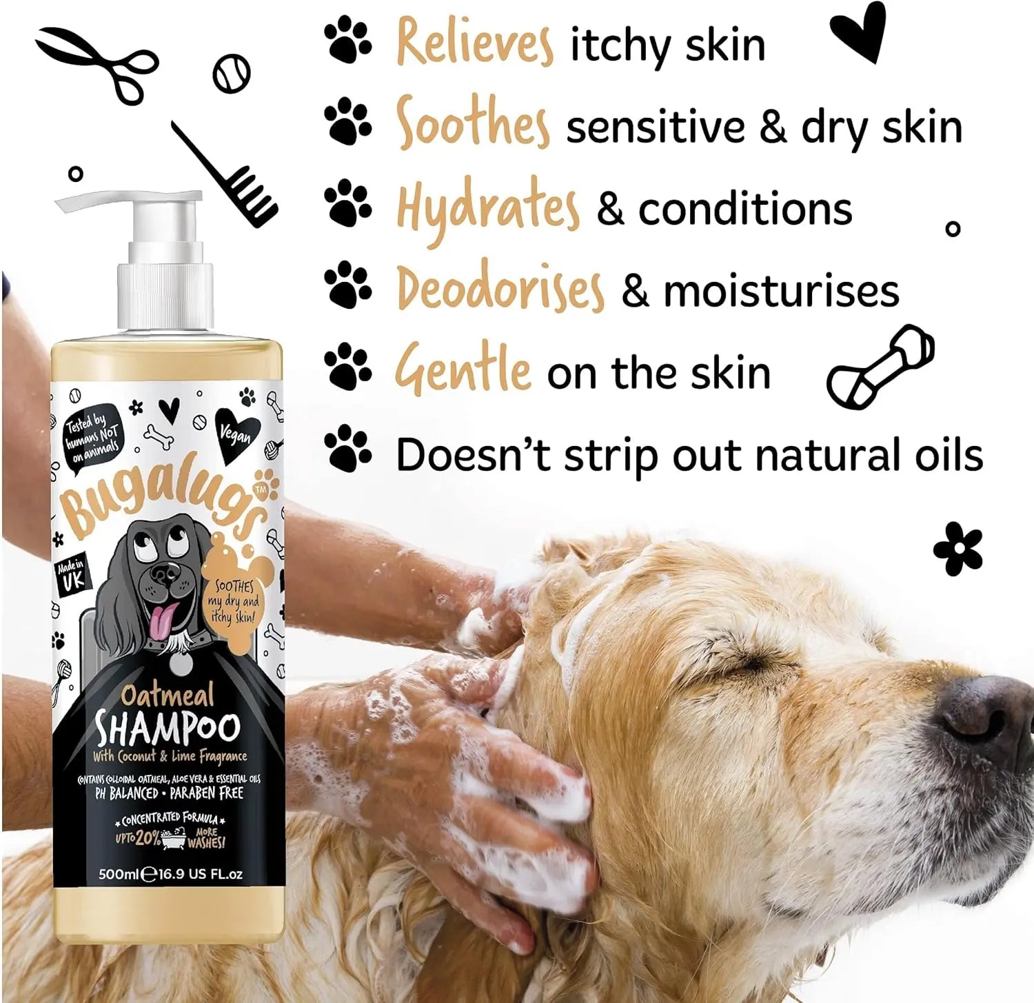 Oatmeal & Aloe Dog Shampoo + Conditioner, Vegan Grooming Wash for Smelly Dogs & Puppies