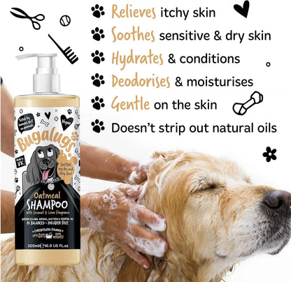 Oatmeal & Aloe Dog Shampoo + Conditioner, Vegan Grooming Wash for Smelly Dogs & Puppies