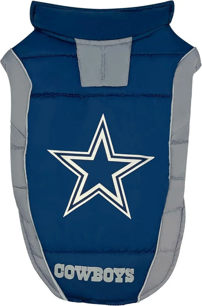 Official NFL Dog & Cat Puffer Vest (All Teams) – Waterproof & Warm Winter Coat Dallas Cowboys Small