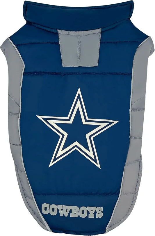 Official NFL Dog & Cat Puffer Vest (All Teams) – Waterproof & Warm Winter Coat Dallas Cowboys Small