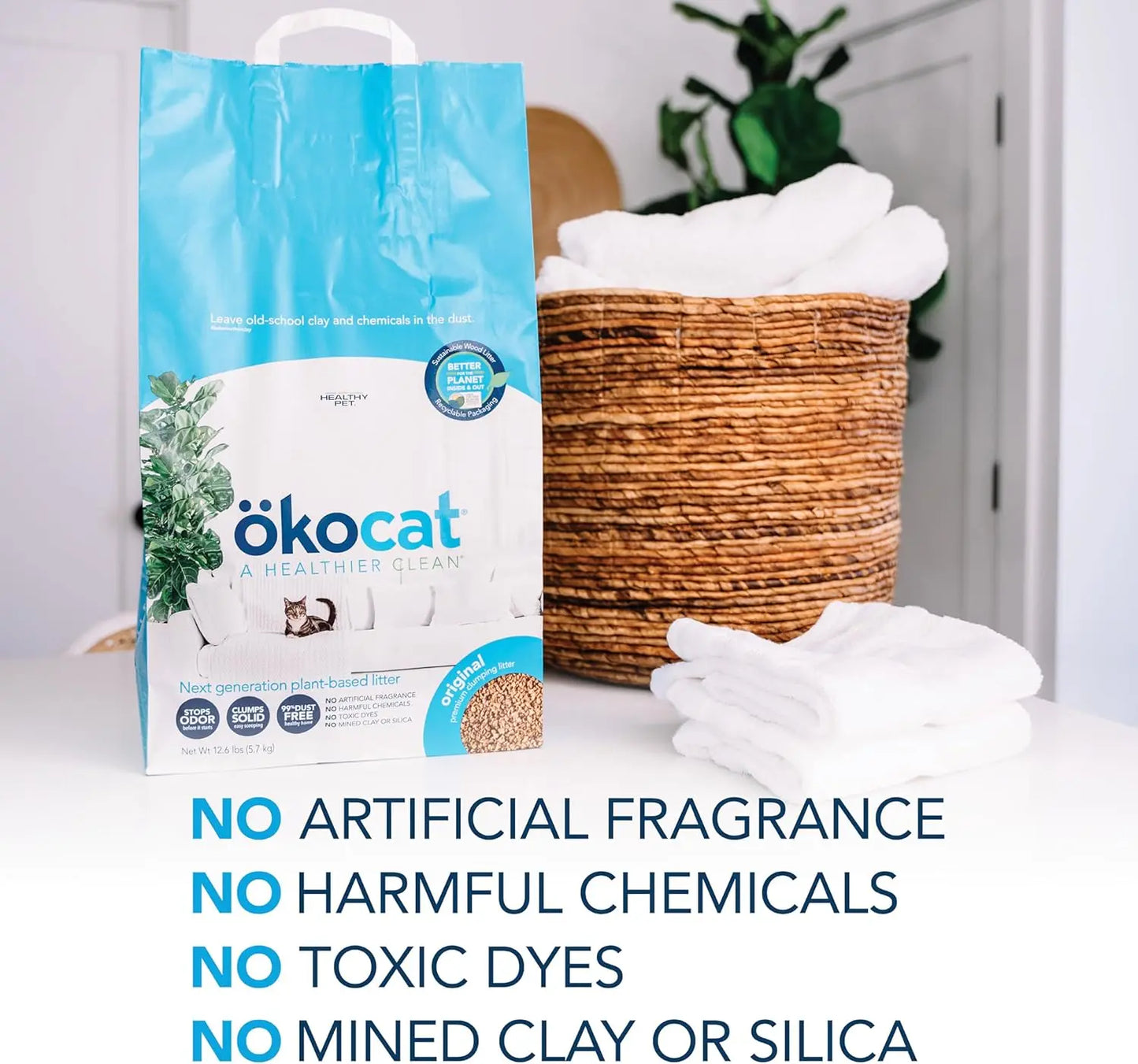 Ökocat Wood Clumping Unscented Cat Litter 26 lb XL Natural Dust-Free