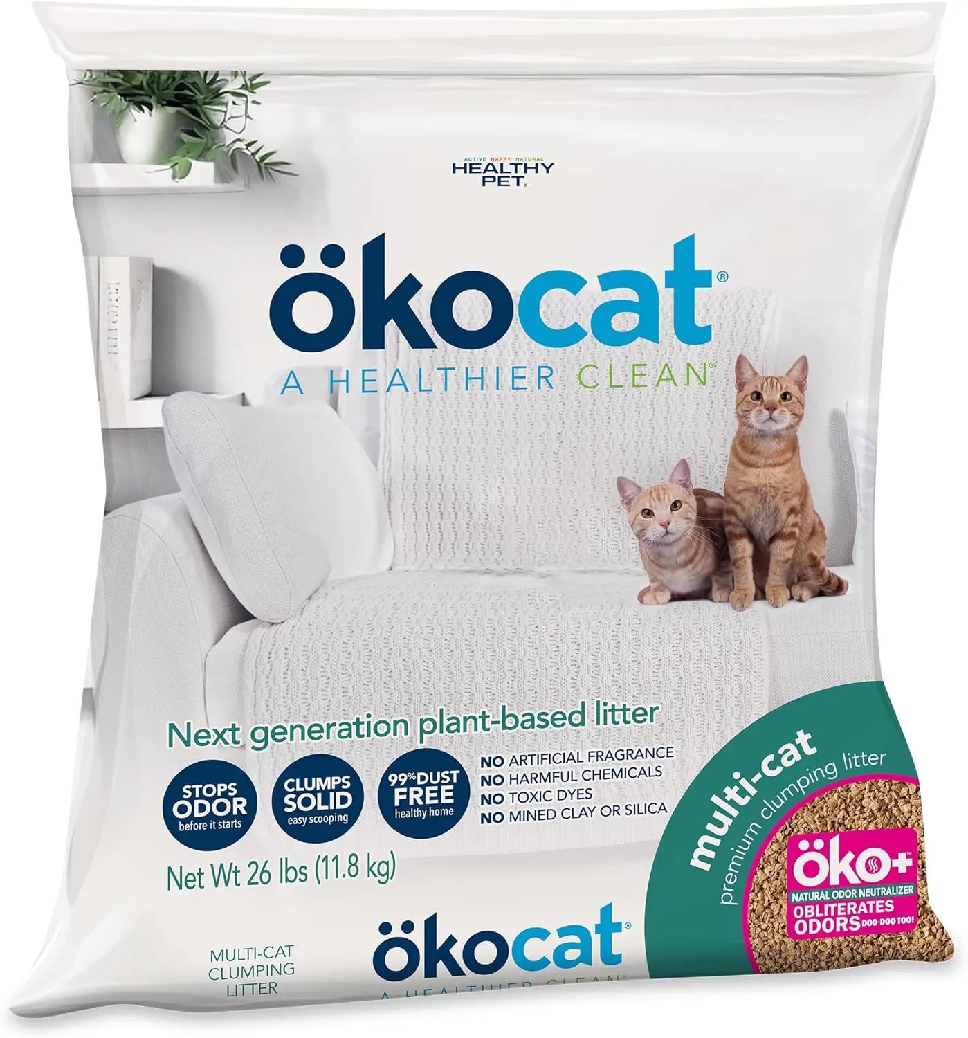 Ökocat Wood Clumping Unscented Cat Litter 26 lb XL Natural Dust-Free Multi-Cat Xl Bag