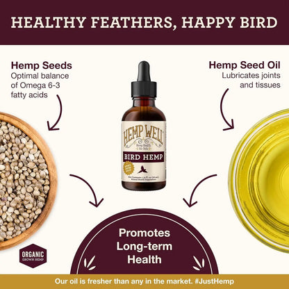 Organic Hemp Oil for Birds 2oz Feather & Immune Support Parrot