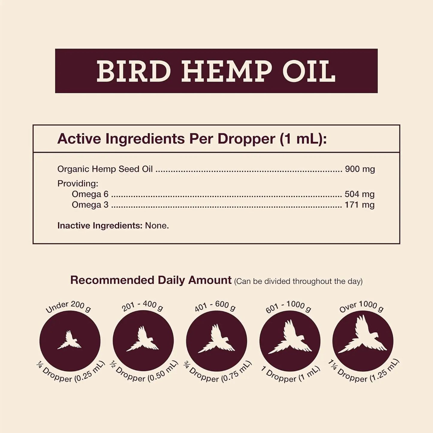 Organic Hemp Oil for Birds 2oz Feather & Immune Support Parrot