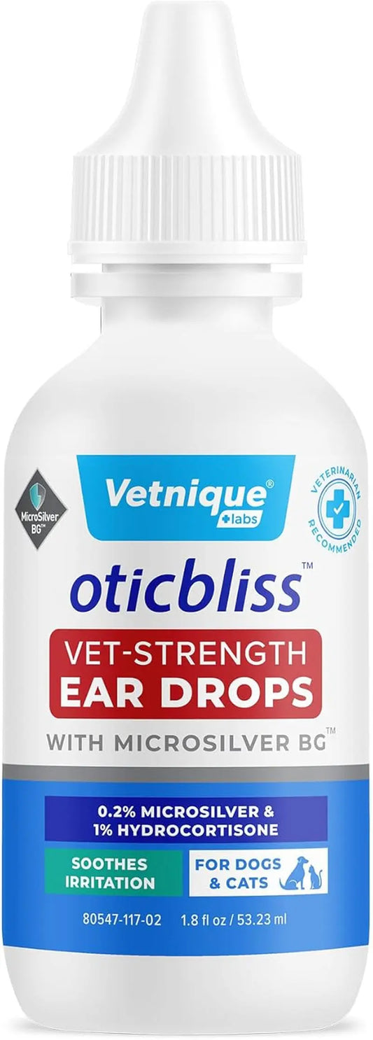 Oticbliss Cat & Dog Ear Infection Drops – MicroSilver & Hydrocortisone Relief Ear Infection Drops