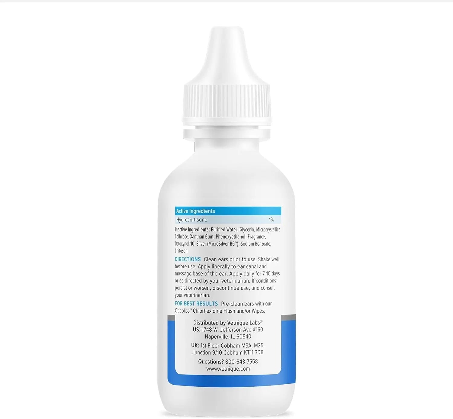 Oticbliss Cat & Dog Ear Infection Drops – MicroSilver & Hydrocortisone Relief