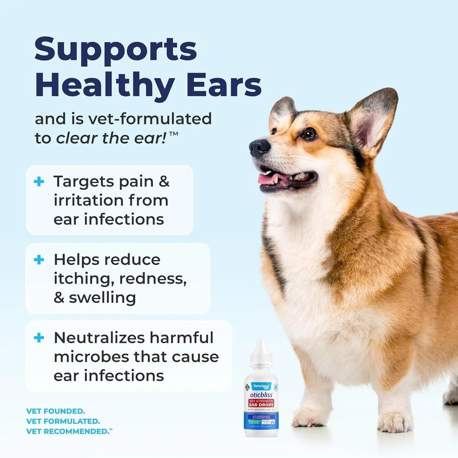 Oticbliss Cat & Dog Ear Infection Drops – MicroSilver & Hydrocortisone Relief