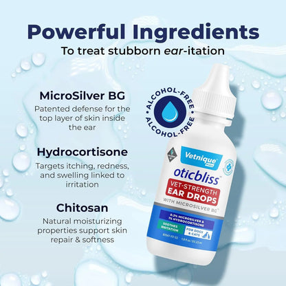 Oticbliss Cat & Dog Ear Infection Drops – MicroSilver & Hydrocortisone Relief