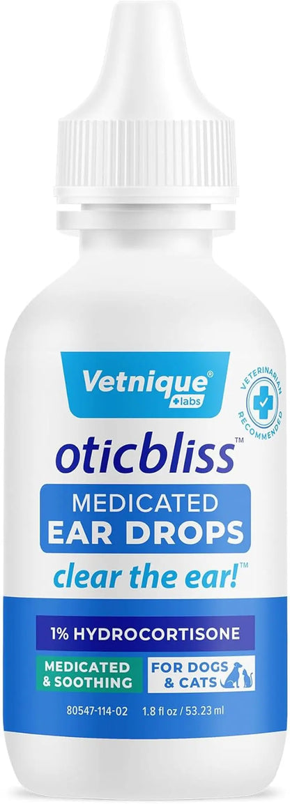 Oticbliss Cat & Dog Ear Infection Drops – MicroSilver & Hydrocortisone Relief Medicated Ear Drops