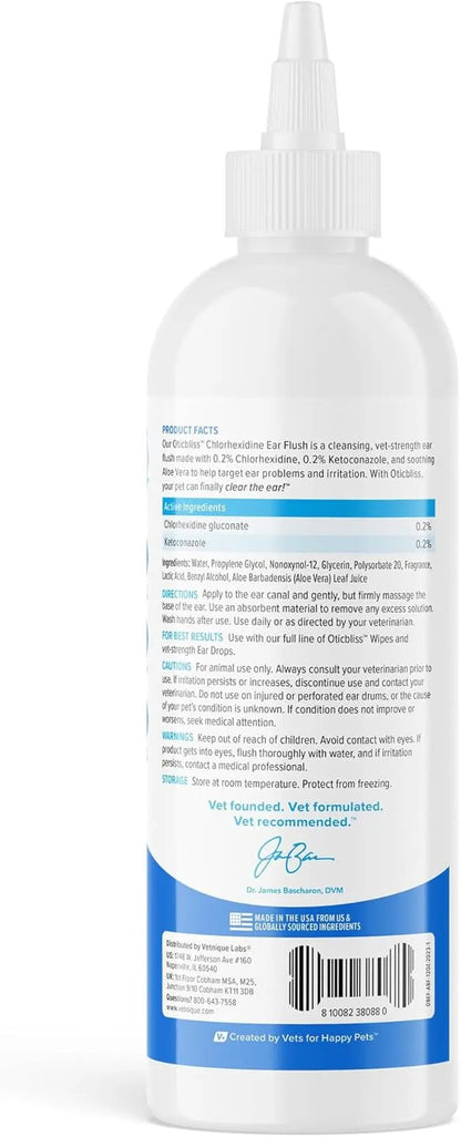 Oticbliss Medicated Ear Flush for Dogs & Cats – Chlorhexidine & Ketoconazole 12oz