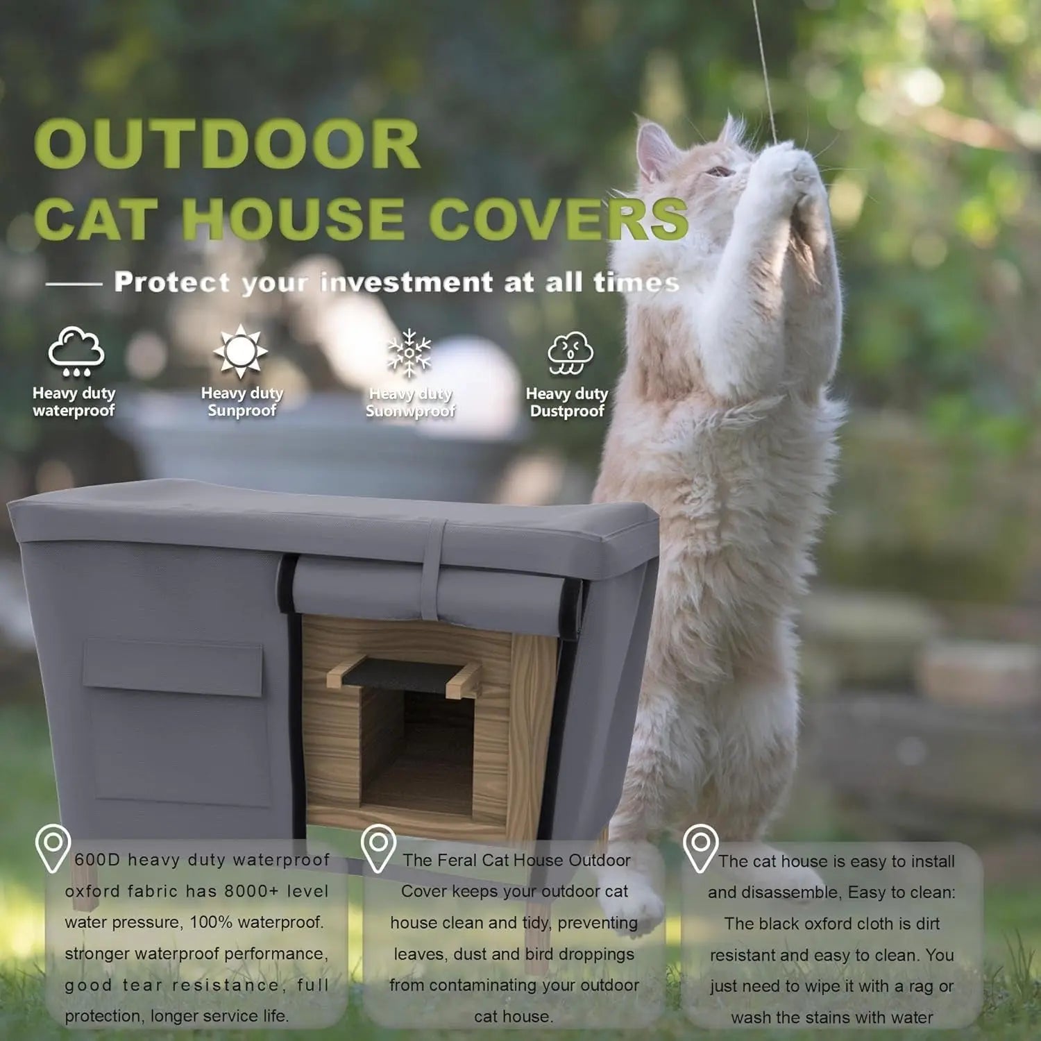 Outdoor Cat House Cover Waterproof Oxford Heavy Duty Protection (Cover Only)